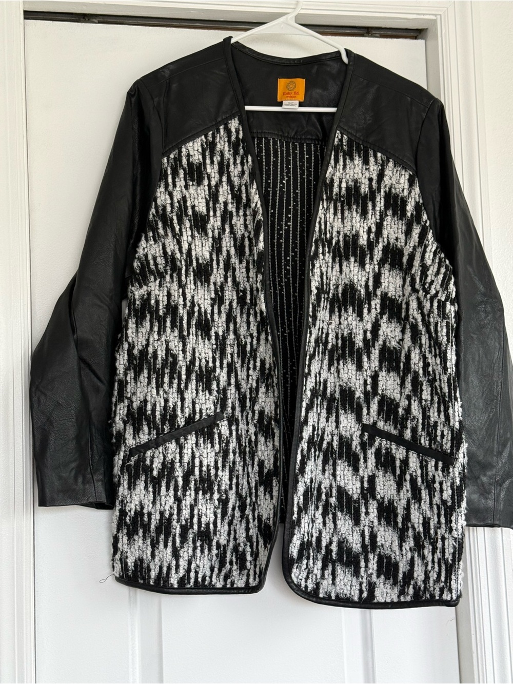 Ruby Rd. Black & White Mixed-Texture Open Front Blazer